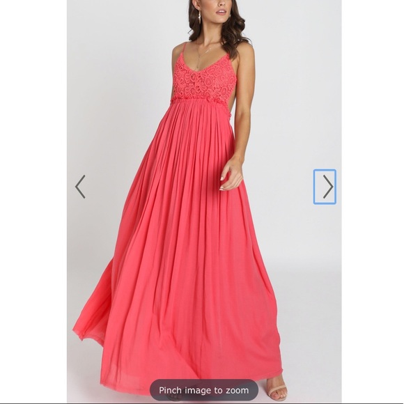NWT WHEN IN ROME BACKLESS MAXI DRESS IN CORAL LACE - Picture 2 of 14